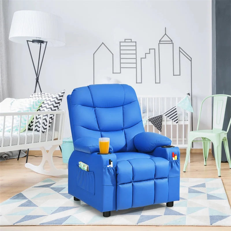 Kids Recliner Chair PU Leather Adjustable Lounge Sofa with Cup Holder, 3 Pockets & Retractable Footrest - Product image 47