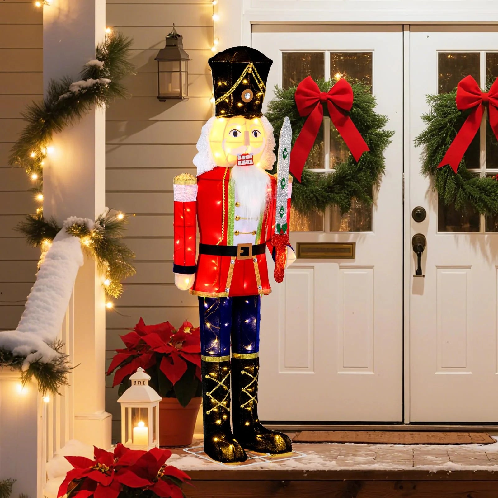 Tangkula 5 FT Christmas Lighted Nutcracker with Glitter Sword - Product image 3