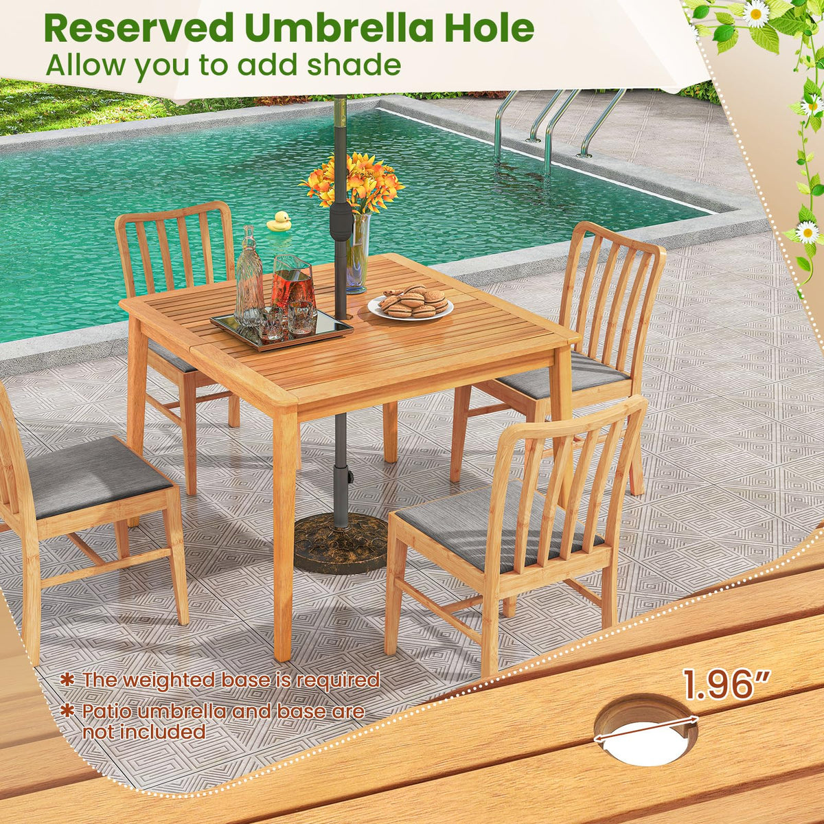 Tangkula 5 Piece Patio Wood Dining Set for Front Porch Yard Balcony and Poolside - Product image 3