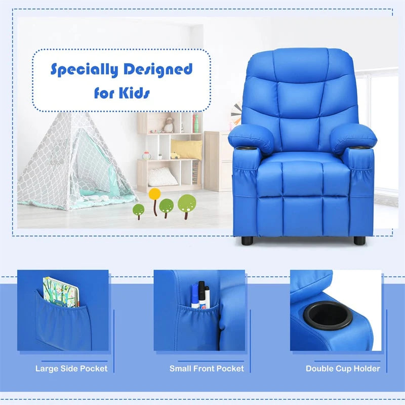 Kids Recliner Chair PU Leather Adjustable Lounge Sofa with Cup Holder, 3 Pockets & Retractable Footrest - Product image 44