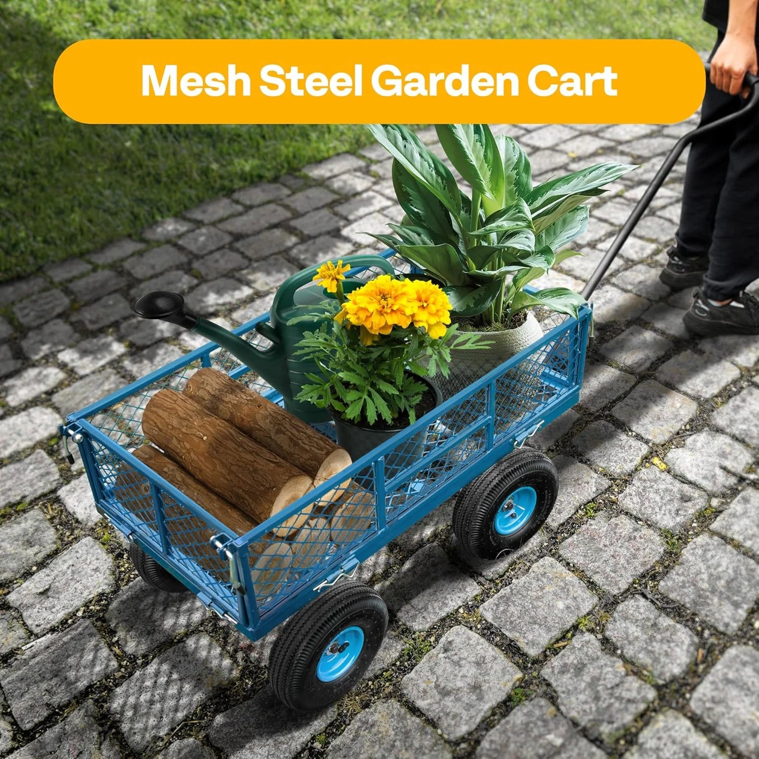 SPECSTAR Mesh Steel Garden Cart 880 lb Capacity, 38" x 21" Folding Utility Wagon with 10 in Wheels - Product image 10