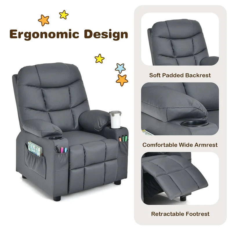 Kids Recliner Chair PU Leather Adjustable Lounge Sofa with Cup Holder, 3 Pockets & Retractable Footrest - Product image 16