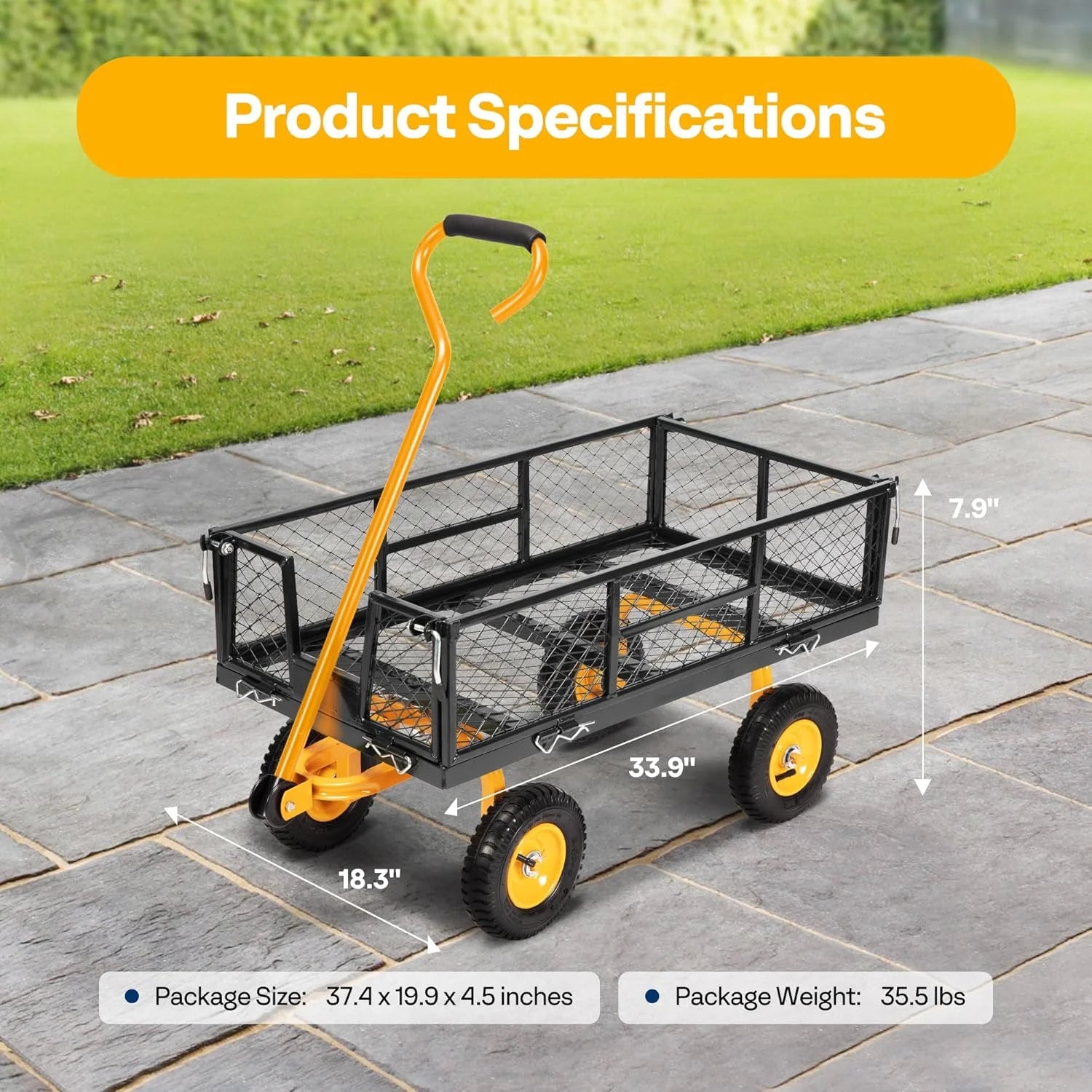 SPECSTAR Mesh Steel Garden Cart 880 lb Capacity, 38" x 21" Folding Utility Wagon with 10 in Wheels - Product image 27