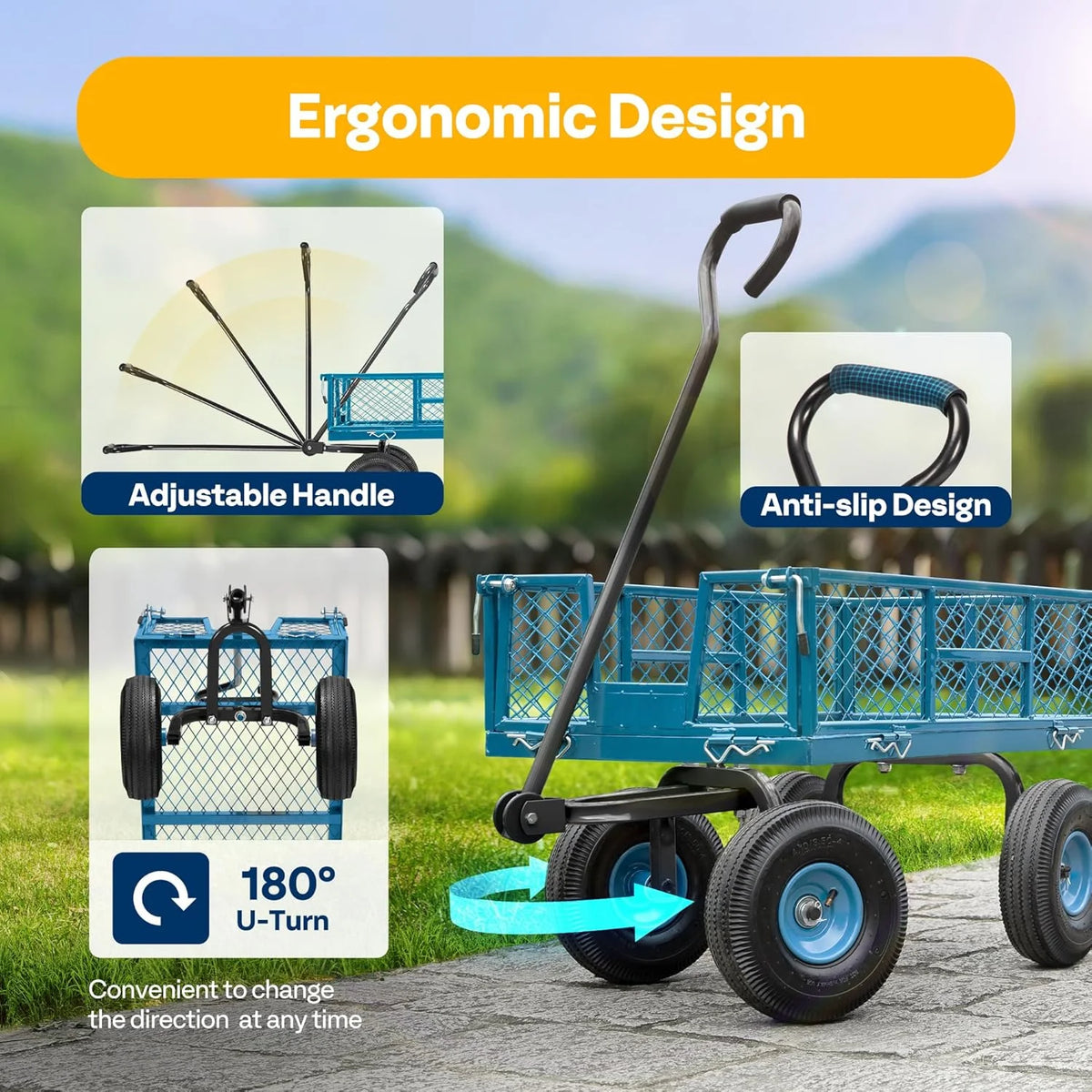 SPECSTAR Mesh Steel Garden Cart 880 lb Capacity, 38" x 21" Folding Utility Wagon with 10 in Wheels - Product image 15
