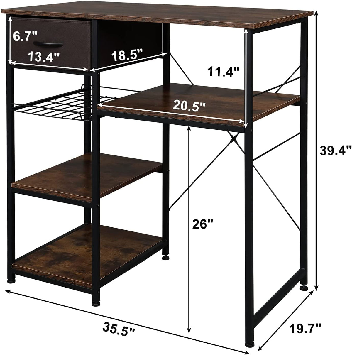 Microwave Stand 4-Tiers Kitchen Storage Fit Mini Fridge Baker¡ ̄s Rack Shelving Utility Coffee Bar with Big - Product image 5