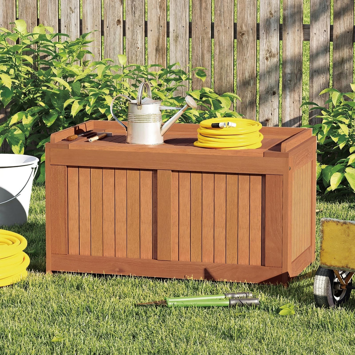 Tangkula 3-in-1 52 Gallon Wood Outdoor Storage Box - Product image 2