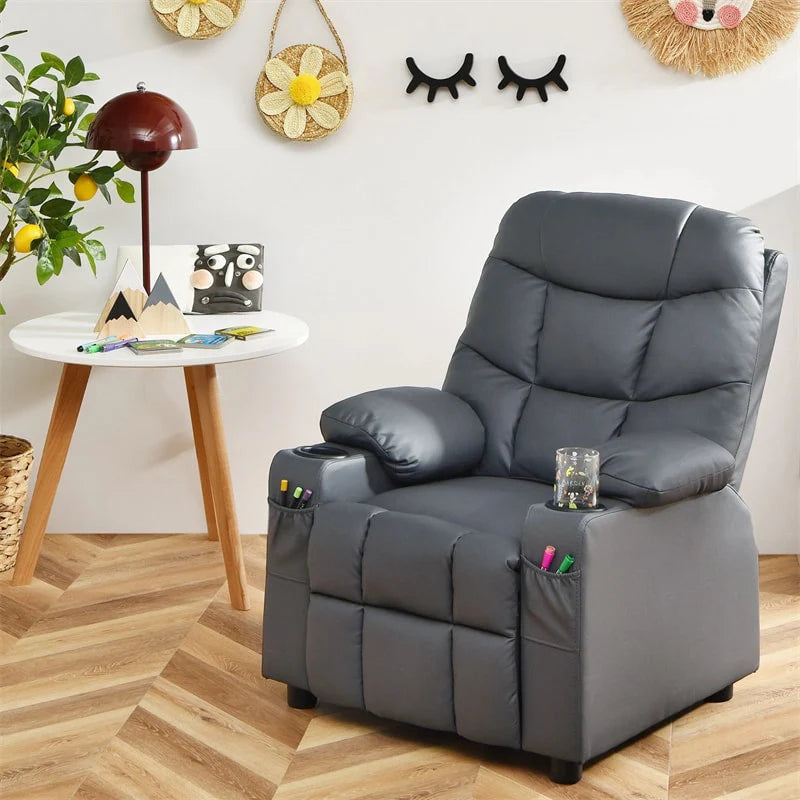 Kids Recliner Chair PU Leather Adjustable Lounge Sofa with Cup Holder, 3 Pockets & Retractable Footrest - Product image 15