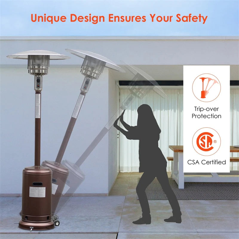 50, 000 BTU Propane Patio Heater, Standing Stainless Steel Outdoor Heater with Wheels, Triple Protection - Product image 5