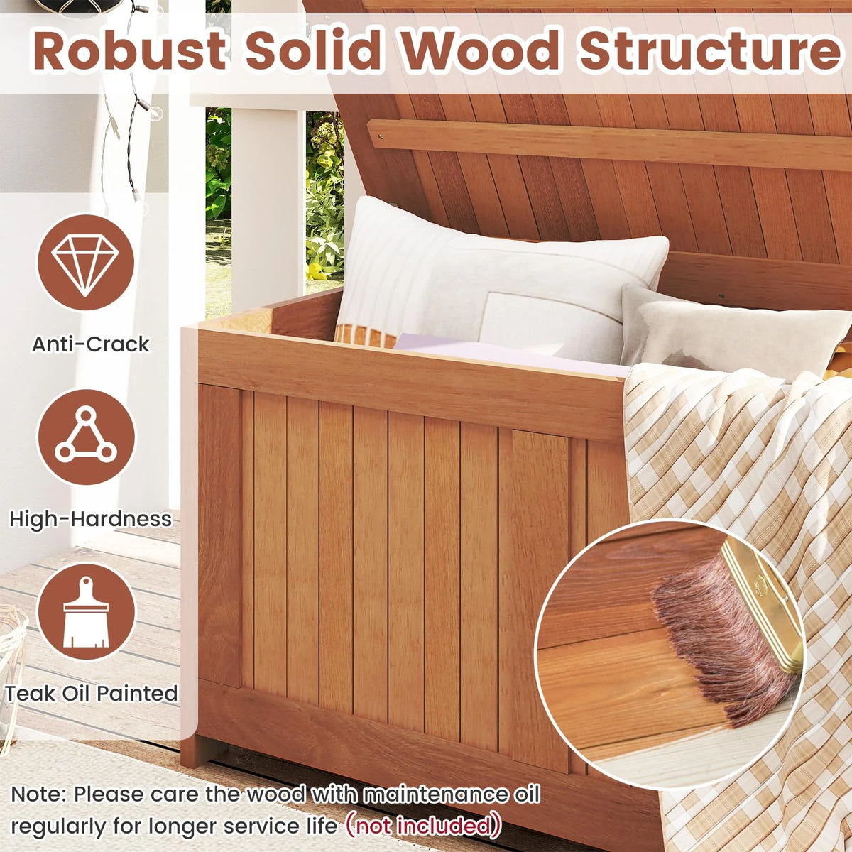 Tangkula 3-in-1 52 Gallon Wood Outdoor Storage Box - Product image 5