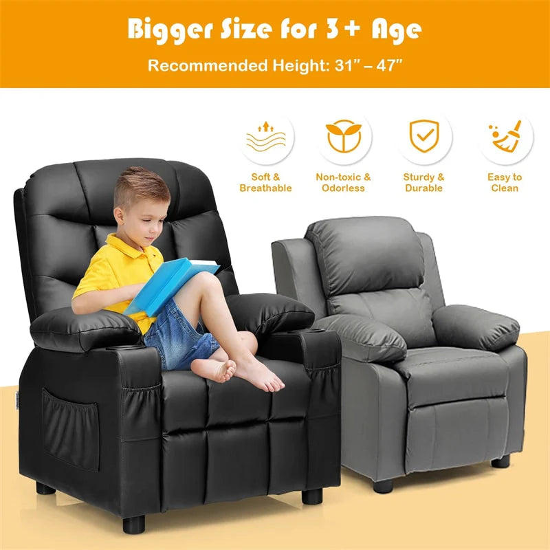 Kids Recliner Chair PU Leather Adjustable Lounge Sofa with Cup Holder, 3 Pockets & Retractable Footrest - Product image 30