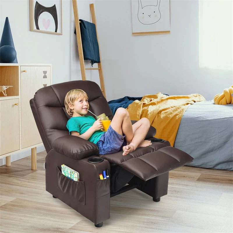 Kids Recliner Chair PU Leather Adjustable Lounge Sofa with Cup Holder, 3 Pockets & Retractable Footrest - Product image 2