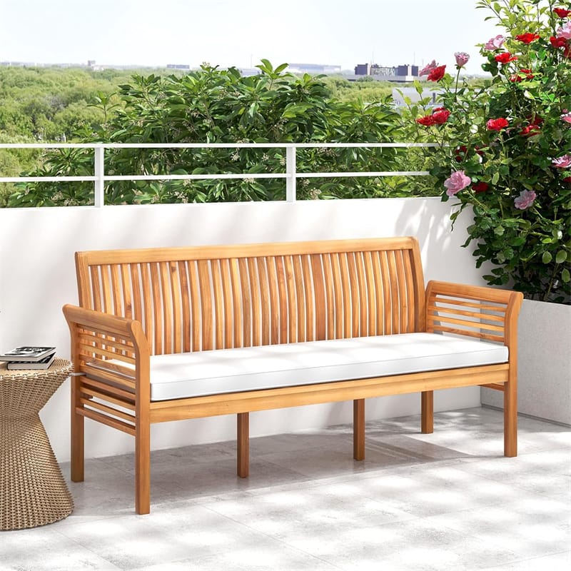 62.5" Outdoor Acacia Wood Bench with Removable Cushion, 3-Person Patio Garden Bench with High Backrest & - Product image 11