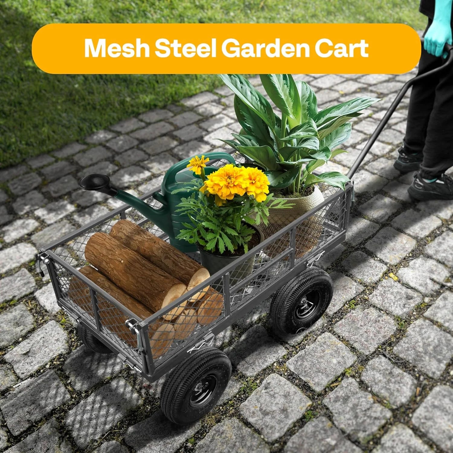 SPECSTAR Mesh Steel Garden Cart 880 lb Capacity, 38" x 21" Folding Utility Wagon with 10 in Wheels - Product image 16