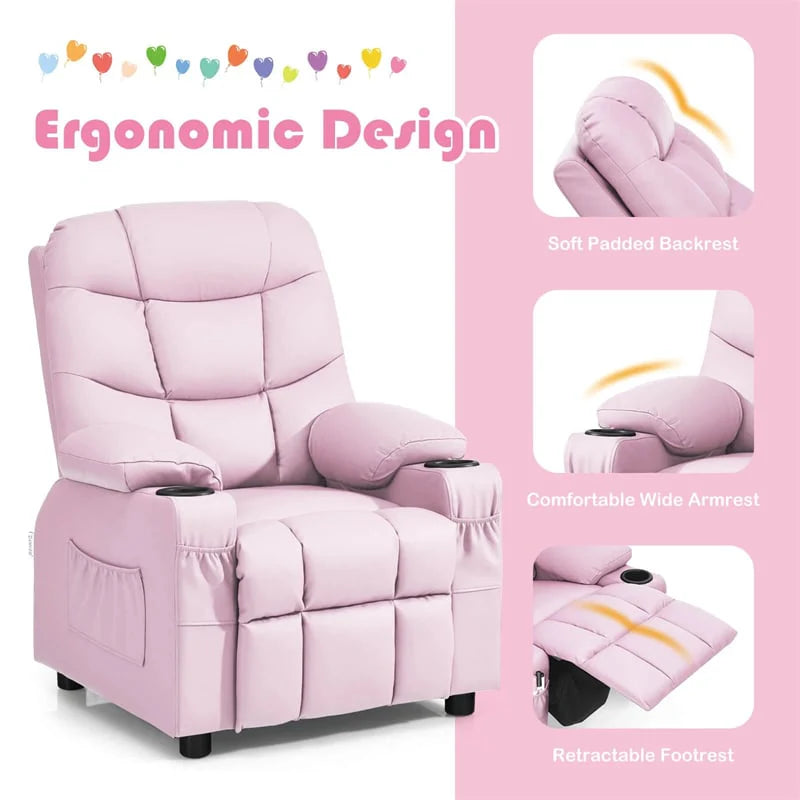 Kids Recliner Chair PU Leather Adjustable Lounge Sofa with Cup Holder, 3 Pockets & Retractable Footrest - Product image 67
