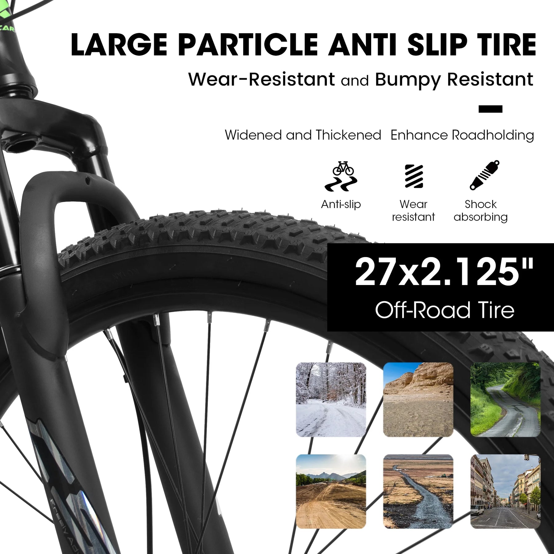 27" Mountain Bike, 21 - Speed Dual Disc Brakes with Aluminum Frame - Black