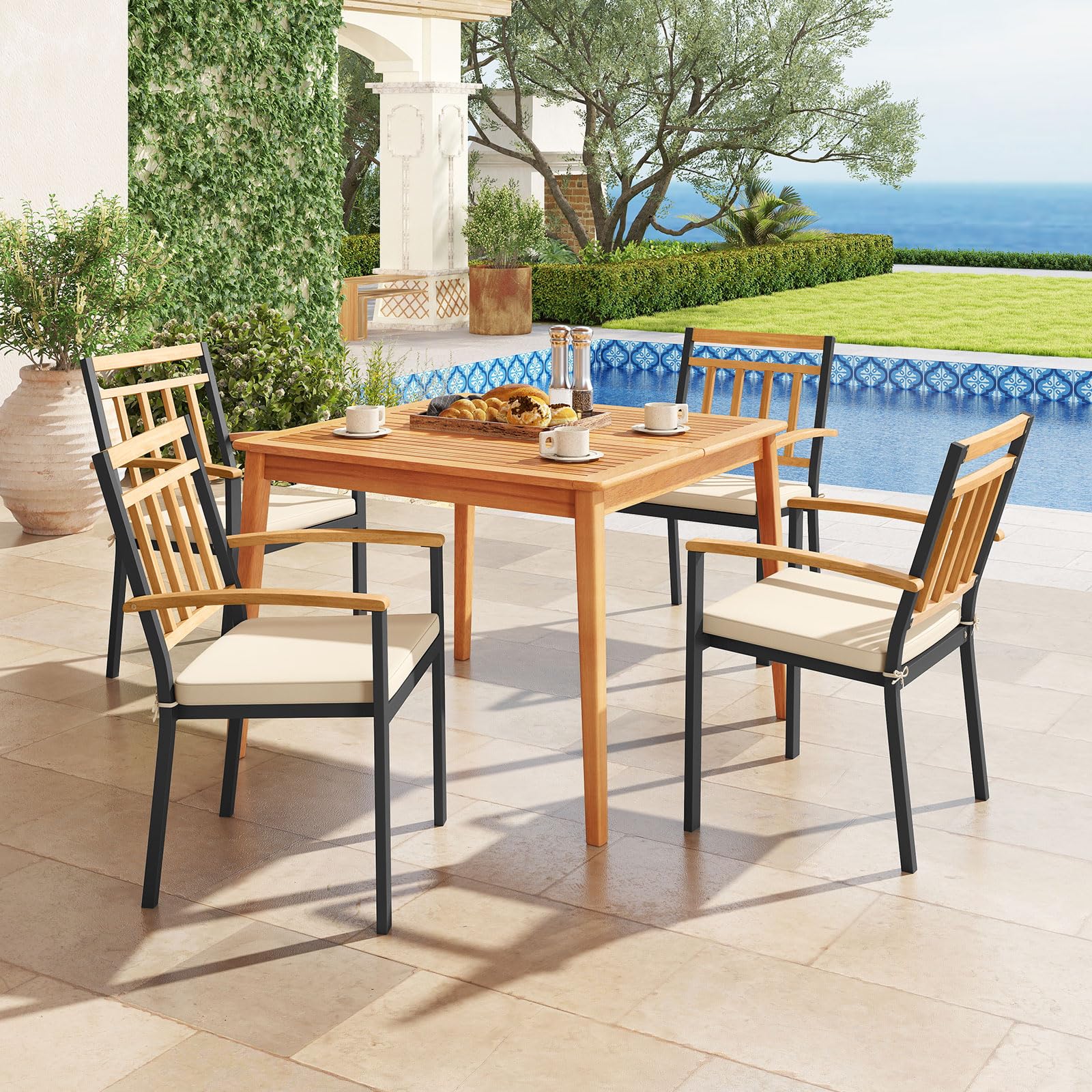 Tangkula 5 Piece Patio Wood Dining Set for Front Porch Yard Balcony and Poolside - Product image 7