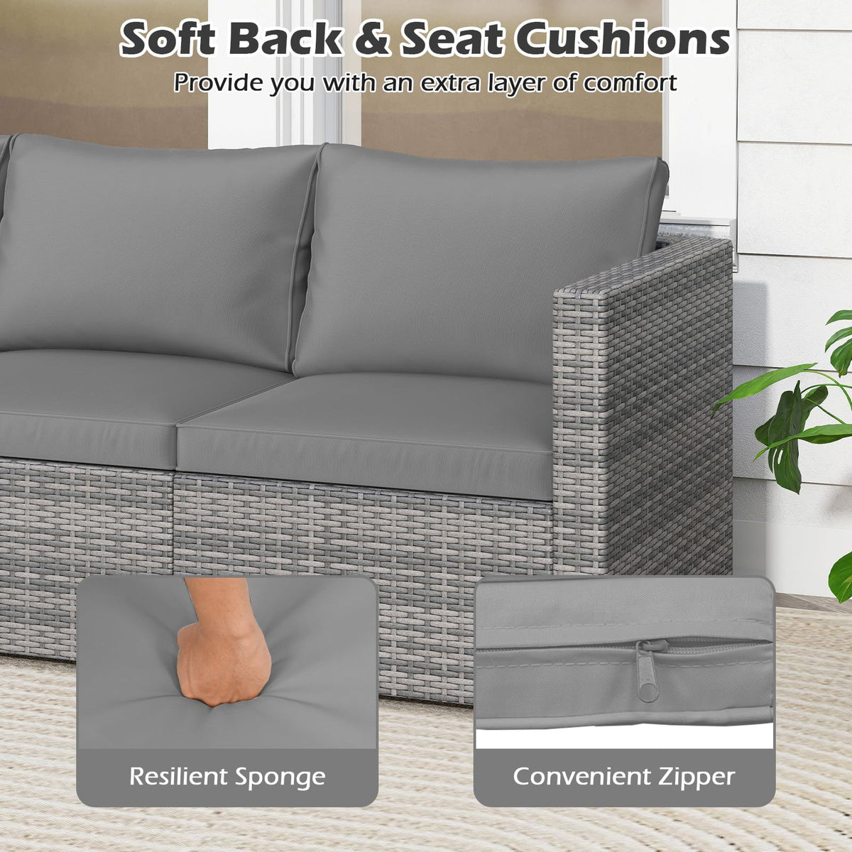 Tangkula Outdoor Patio 3 Seat Sofa Set - PE Rattan Modular Cushioned Sectional Couch Furniture Set - Product image 7