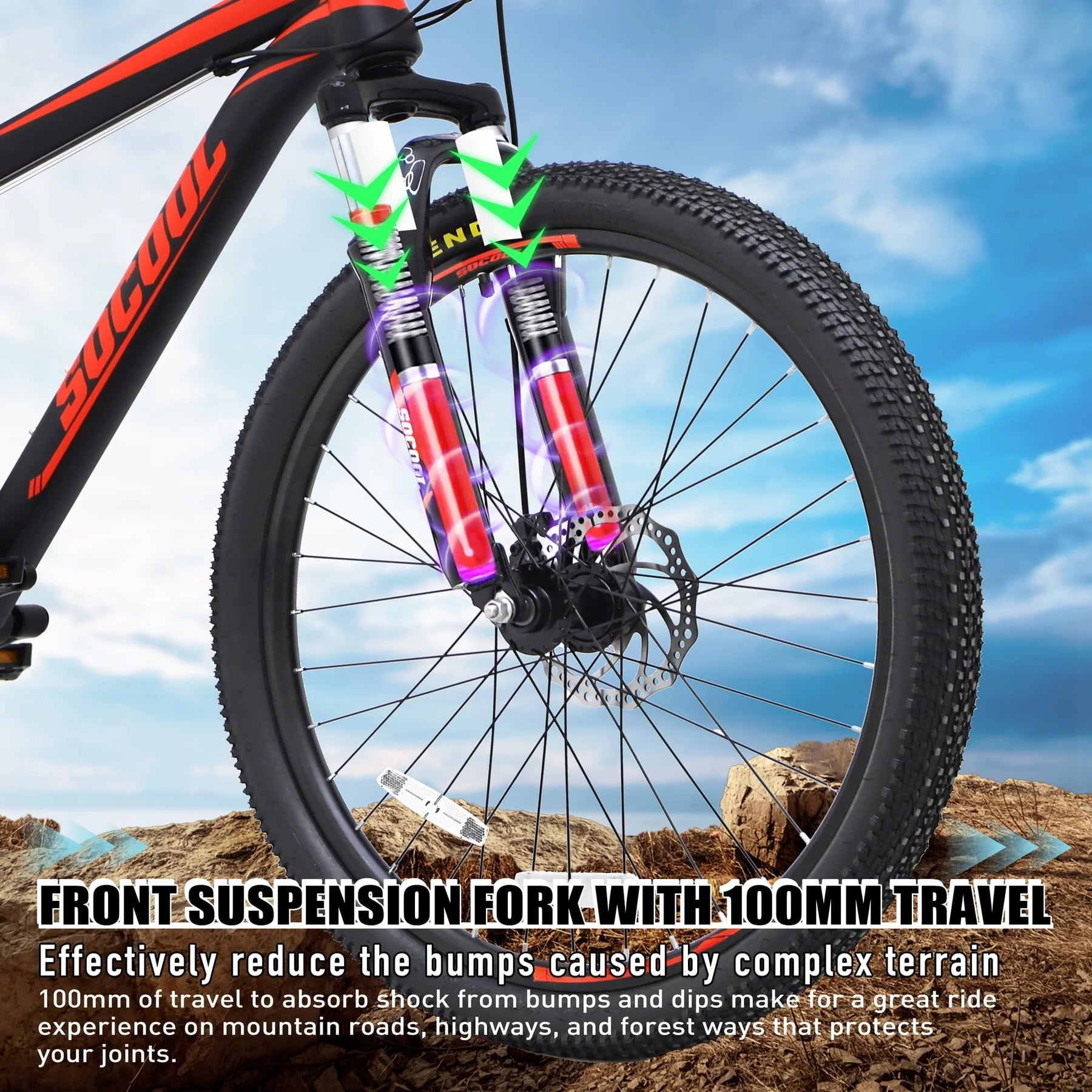 26" MTB Mountain Bike, Hardtail Bicycle for Mens Womens, Suspension Fork and Dual Disc Brake, 17" Frame - Product image 3