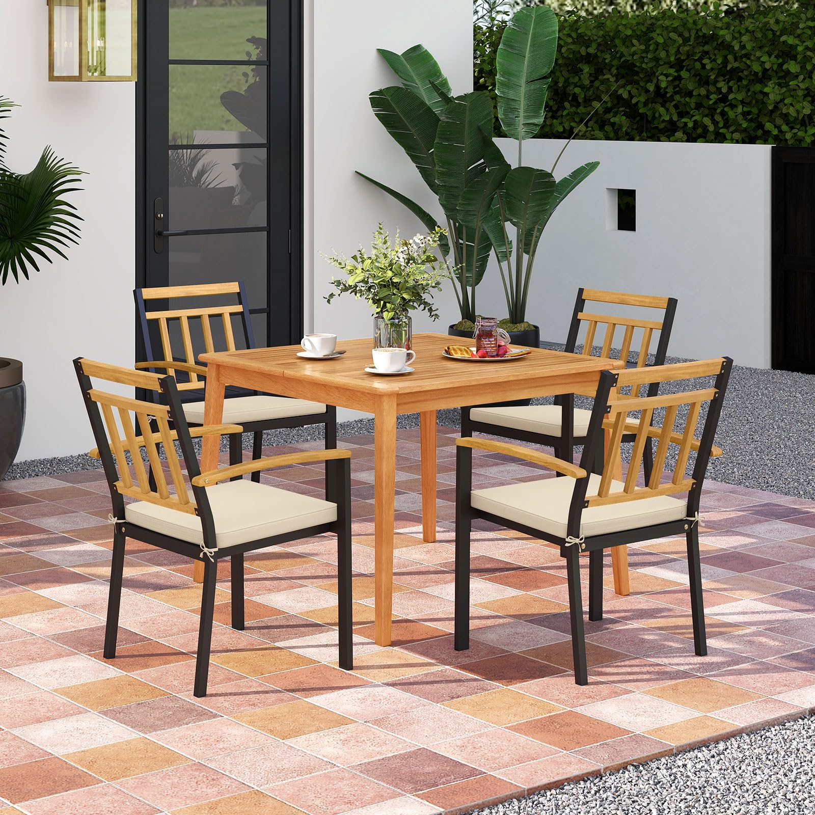 Tangkula 5 Piece Patio Wood Dining Set for Front Porch Yard Balcony and Poolside - Product image 2