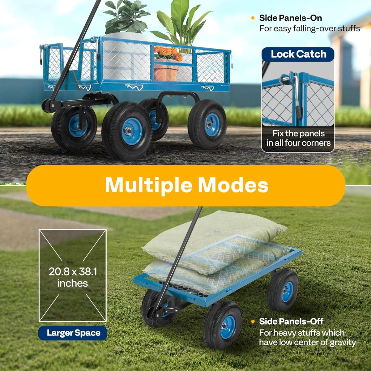 SPECSTAR Mesh Steel Garden Cart 880 lb Capacity, 38" x 21" Folding Utility Wagon with 10 in Wheels - Product image 12