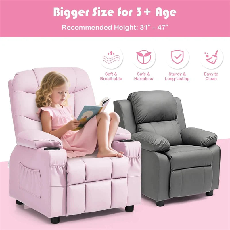 Kids Recliner Chair PU Leather Adjustable Lounge Sofa with Cup Holder, 3 Pockets & Retractable Footrest - Product image 70