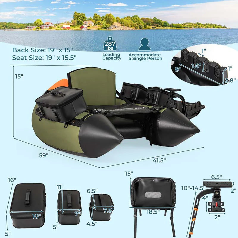 Inflatable Fishing Float Tube, 350LBS Portable Belly Boat with Rod Rack Basket, Fish Finder Holder - Product image 18