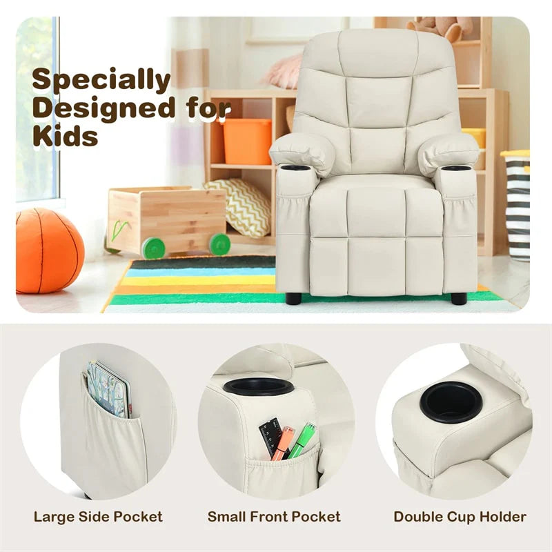 Kids Recliner Chair PU Leather Adjustable Lounge Sofa with Cup Holder, 3 Pockets & Retractable Footrest - Product image 54