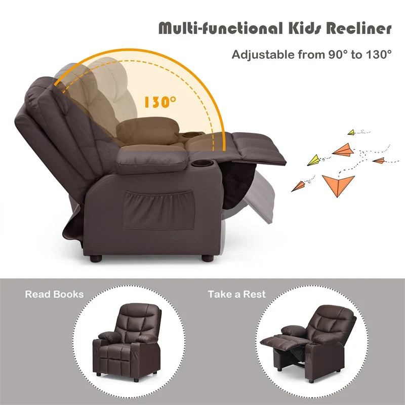 Kids Recliner Chair PU Leather Adjustable Lounge Sofa with Cup Holder, 3 Pockets & Retractable Footrest - Product image 11