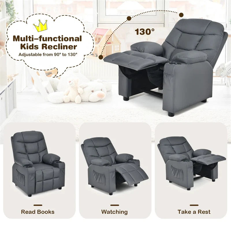 Kids Recliner Chair PU Leather Adjustable Lounge Sofa with Cup Holder, 3 Pockets & Retractable Footrest - Product image 21