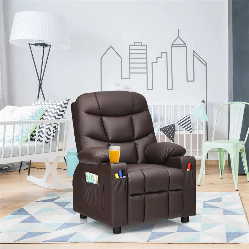 Kids Recliner Chair PU Leather Adjustable Lounge Sofa with Cup Holder, 3 Pockets & Retractable Footrest - Product image 9
