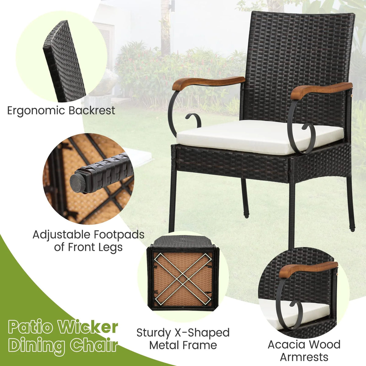 Set of 2, Outdoor PE Rattan Chairs with Soft Zippered Cushion, Heavy-Duty Metal Frame & All-Weather Wicker - Product image 5