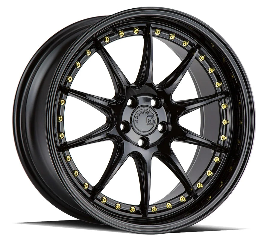 Aodhan DS07 18" 5x100 Gloss Black w/ Gold Rivets