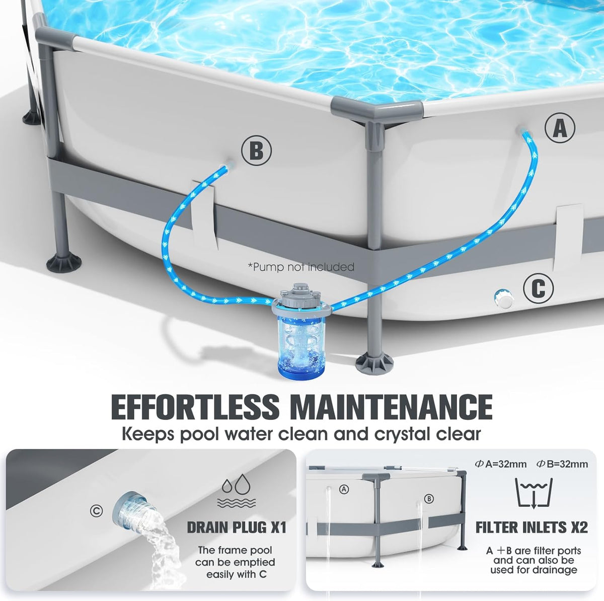 Round Tubular Swimming Pool 300 x 300 x 76cm, Round Above Ground Swimming Pool with Puncture-Proof Material, Large Steel Frame Swimming Pools for Adults Quick Draining, Garden Tubular Swimming Pools for the Whole Family