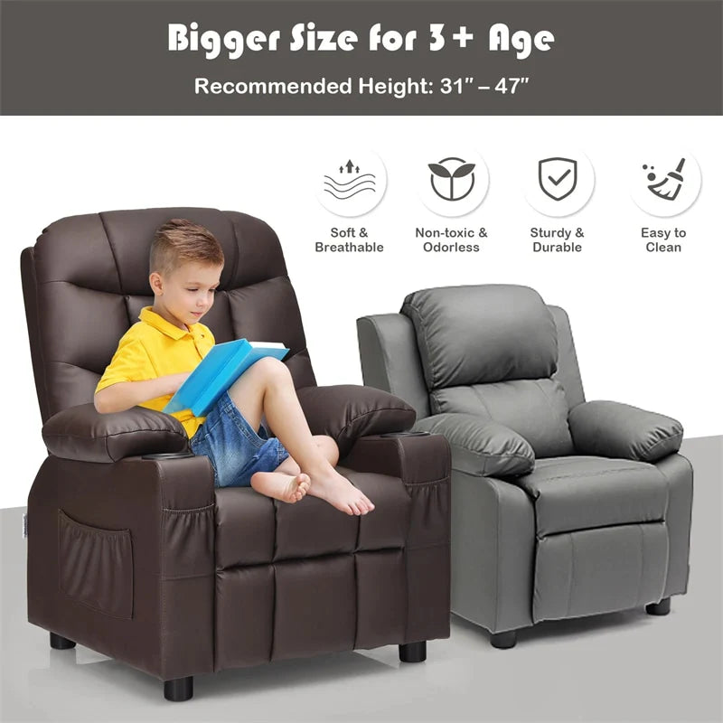 Kids Recliner Chair PU Leather Adjustable Lounge Sofa with Cup Holder, 3 Pockets & Retractable Footrest - Product image 8