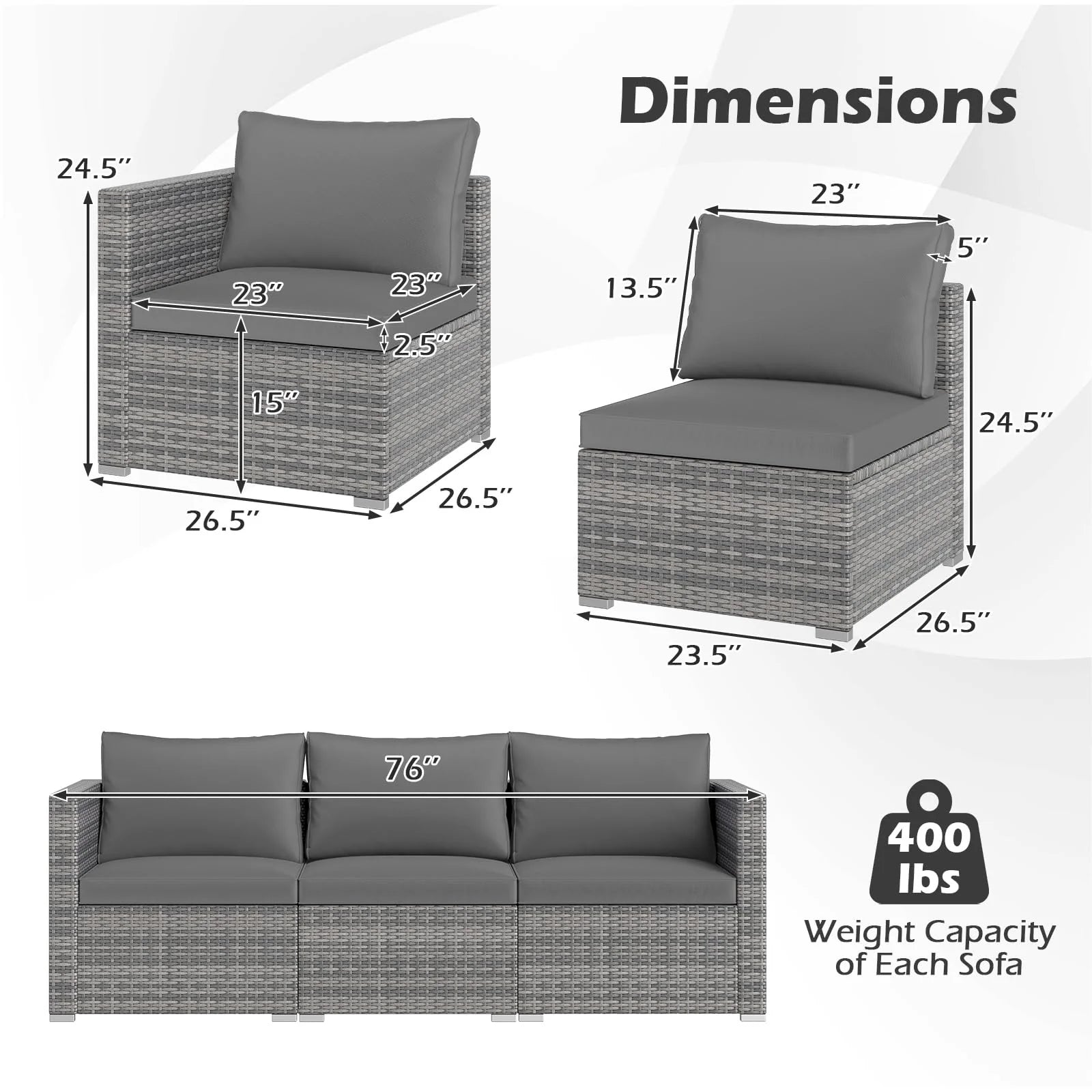 Tangkula Outdoor Patio 3 Seat Sofa Set - PE Rattan Modular Cushioned Sectional Couch Furniture Set - Product image 3