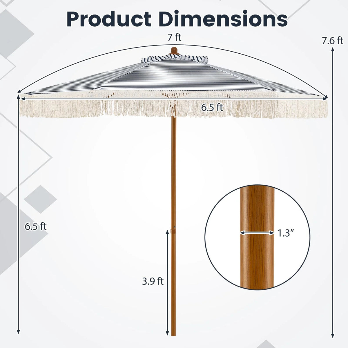 Tangkula 7Ft Patio Umbrella with Fringe for Deck Backyard Poolside - Product image 6