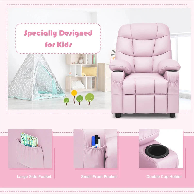 Kids Recliner Chair PU Leather Adjustable Lounge Sofa with Cup Holder, 3 Pockets & Retractable Footrest - Product image 66