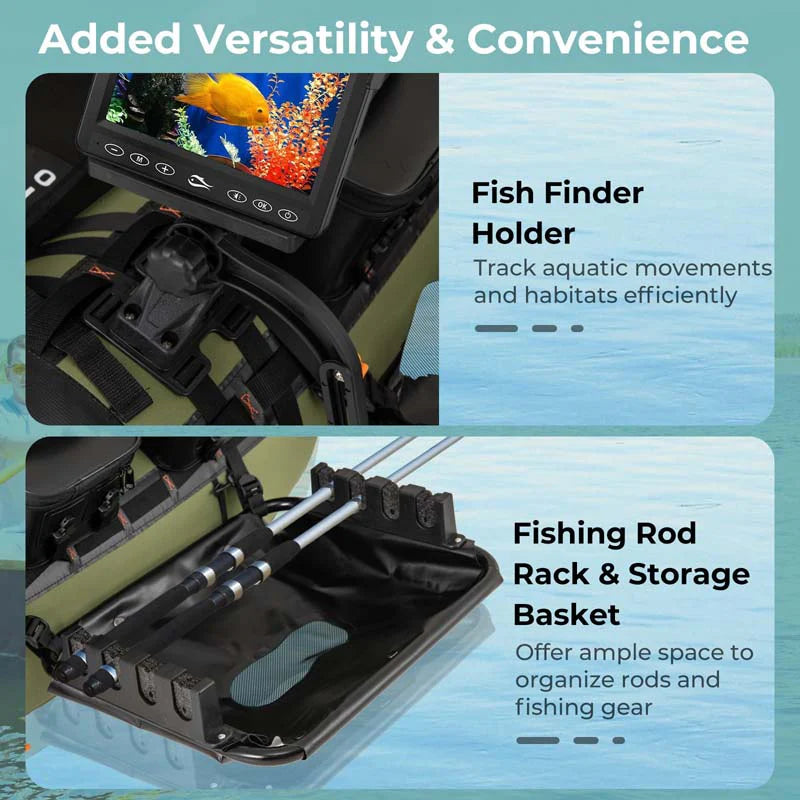 Inflatable Fishing Float Tube, 350LBS Portable Belly Boat with Rod Rack Basket, Fish Finder Holder - Product image 15