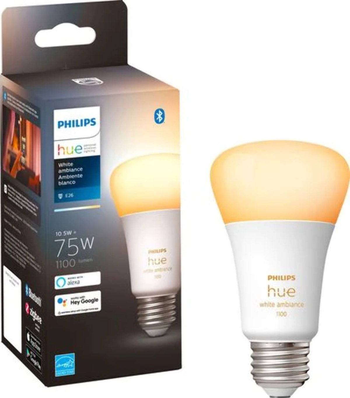 Philips - Hue A19 Bluetooth 75W Smart LED Bulb - White Ambiance - Product image 1