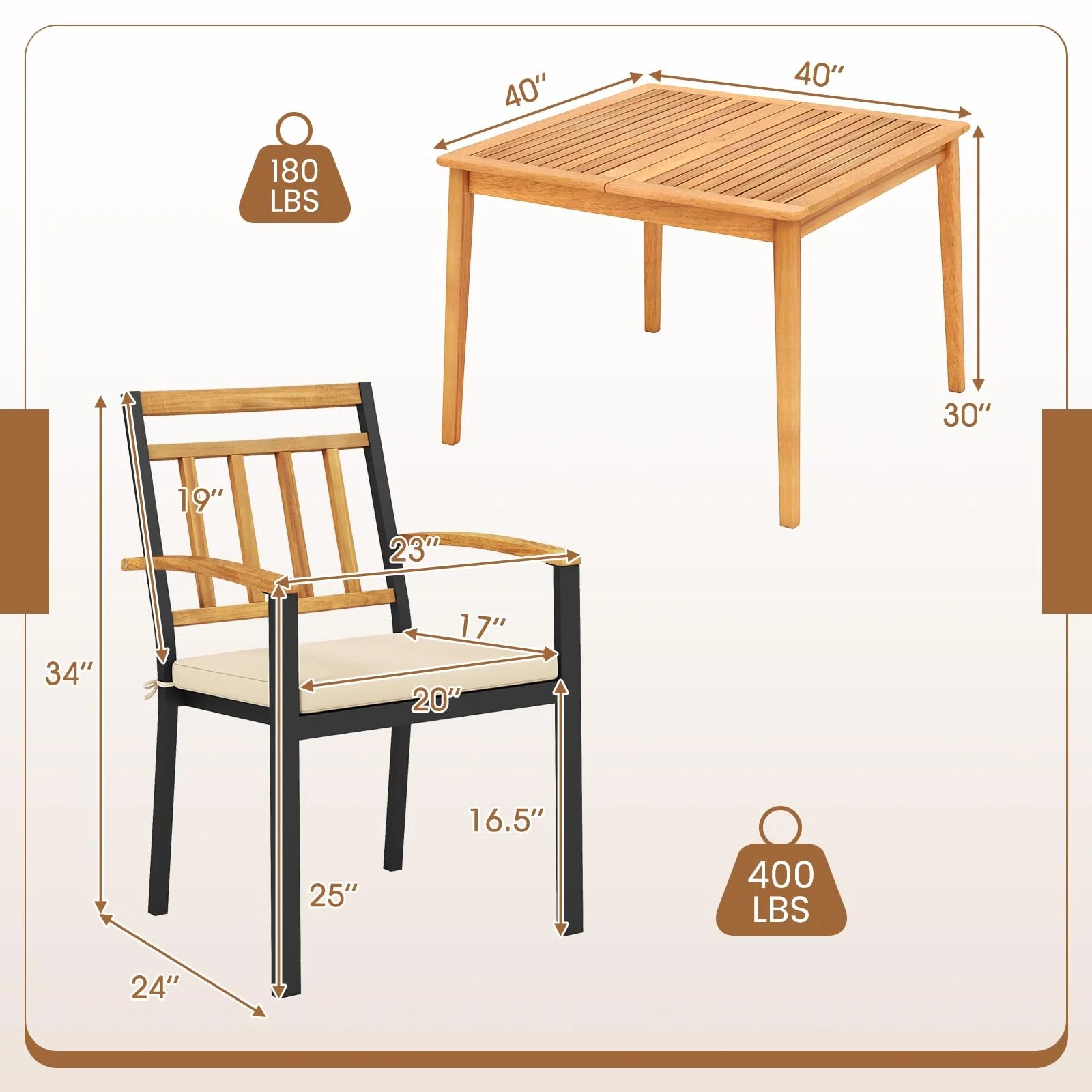 Tangkula 5 Piece Patio Wood Dining Set for Front Porch Yard Balcony and Poolside - Product image 5