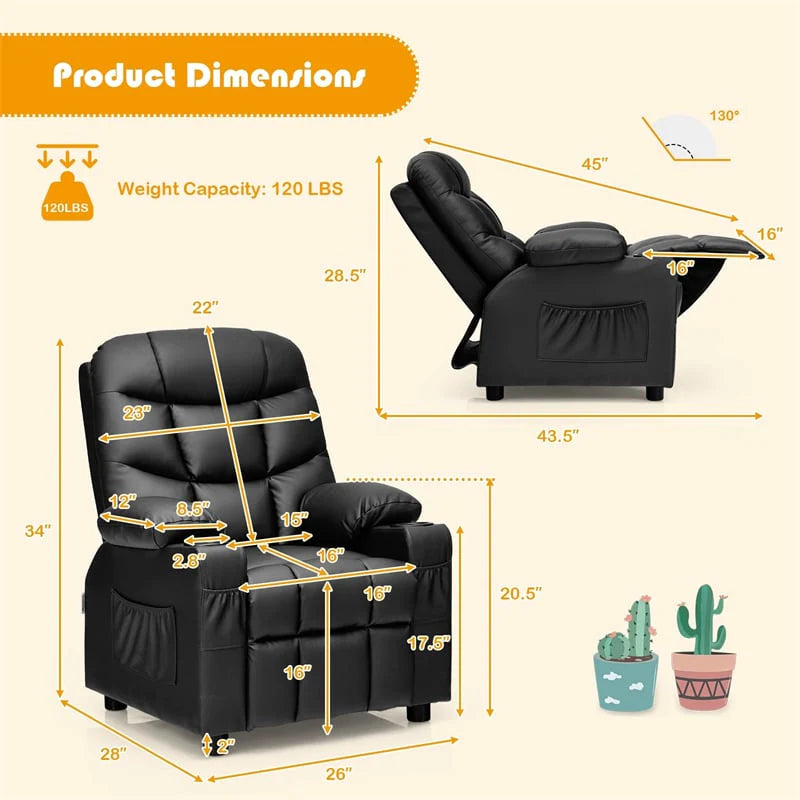 Kids Recliner Chair PU Leather Adjustable Lounge Sofa with Cup Holder, 3 Pockets & Retractable Footrest - Product image 34