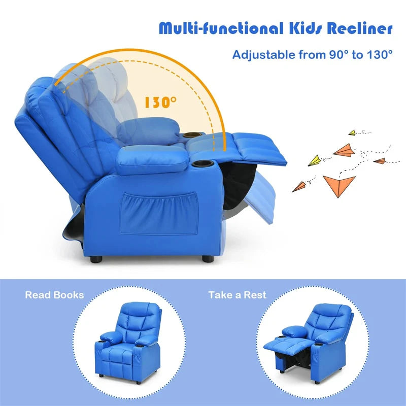 Kids Recliner Chair PU Leather Adjustable Lounge Sofa with Cup Holder, 3 Pockets & Retractable Footrest - Product image 41