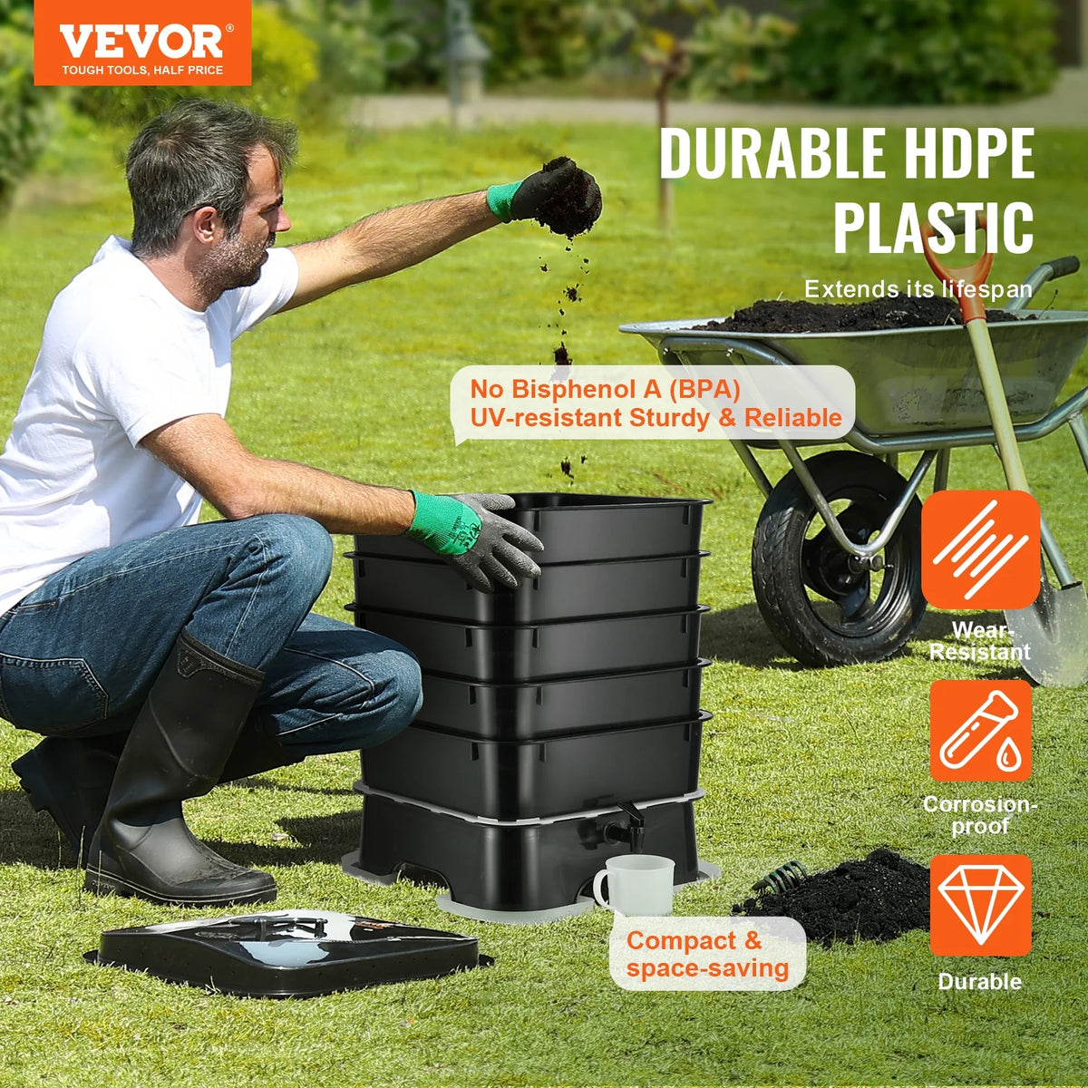 VEVOR 5 - Tray Worm Composter, 50 L Worm Compost Bin Outdoor and Indoor, Sustainable Design Worm Farm Kit - Product image 2