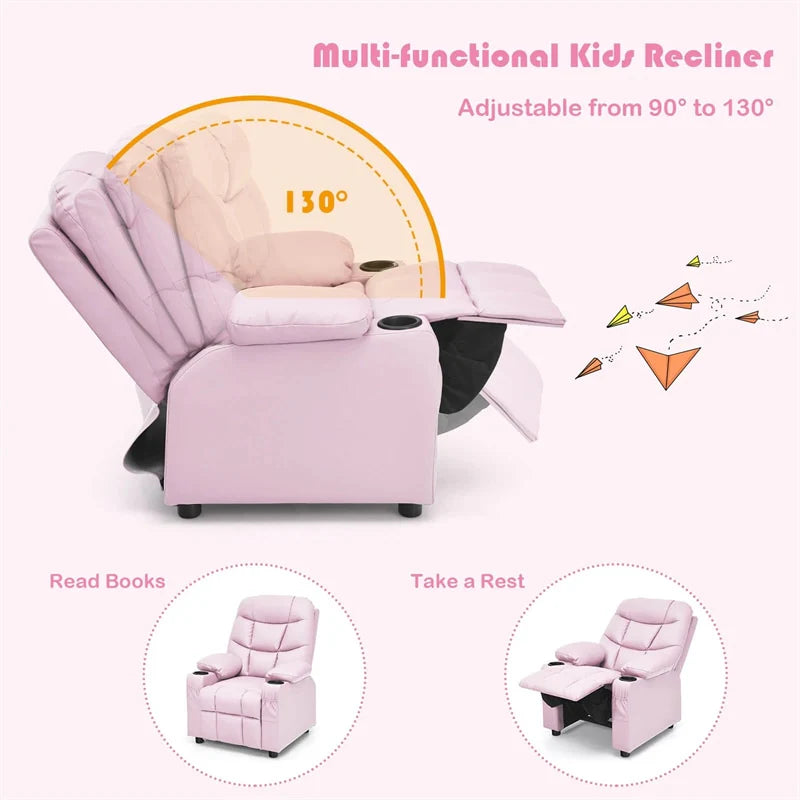 Kids Recliner Chair PU Leather Adjustable Lounge Sofa with Cup Holder, 3 Pockets & Retractable Footrest - Product image 69