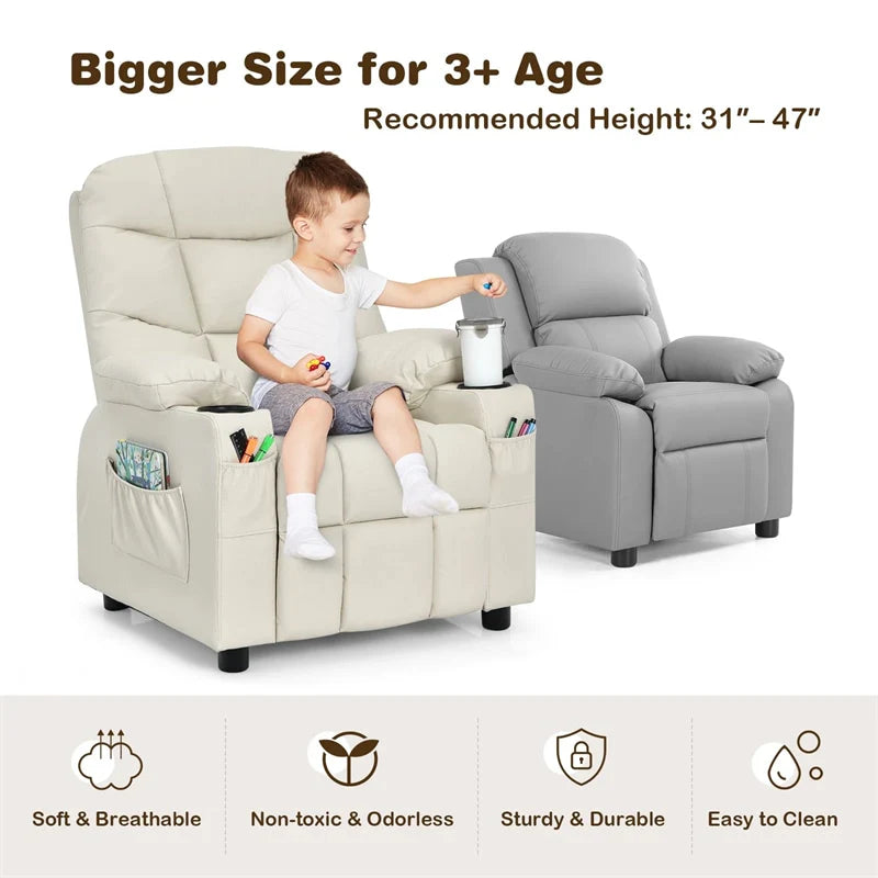 Kids Recliner Chair PU Leather Adjustable Lounge Sofa with Cup Holder, 3 Pockets & Retractable Footrest - Product image 55