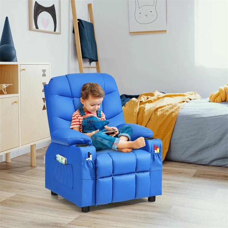 Kids Recliner Chair PU Leather Adjustable Lounge Sofa with Cup Holder, 3 Pockets & Retractable Footrest - Product image 48
