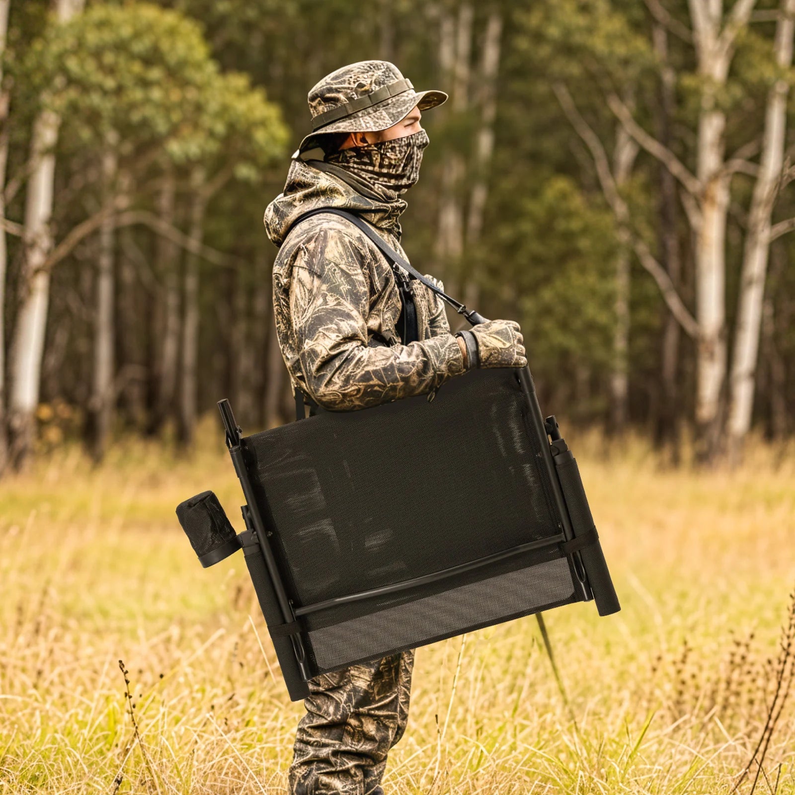 AECOJOY 360 Degree Silent Swivel Hunting Blind Chair with Bottle Rack, Adjustable Height Camo Portable Foldable Outdoor Hunting and Fishing Chair