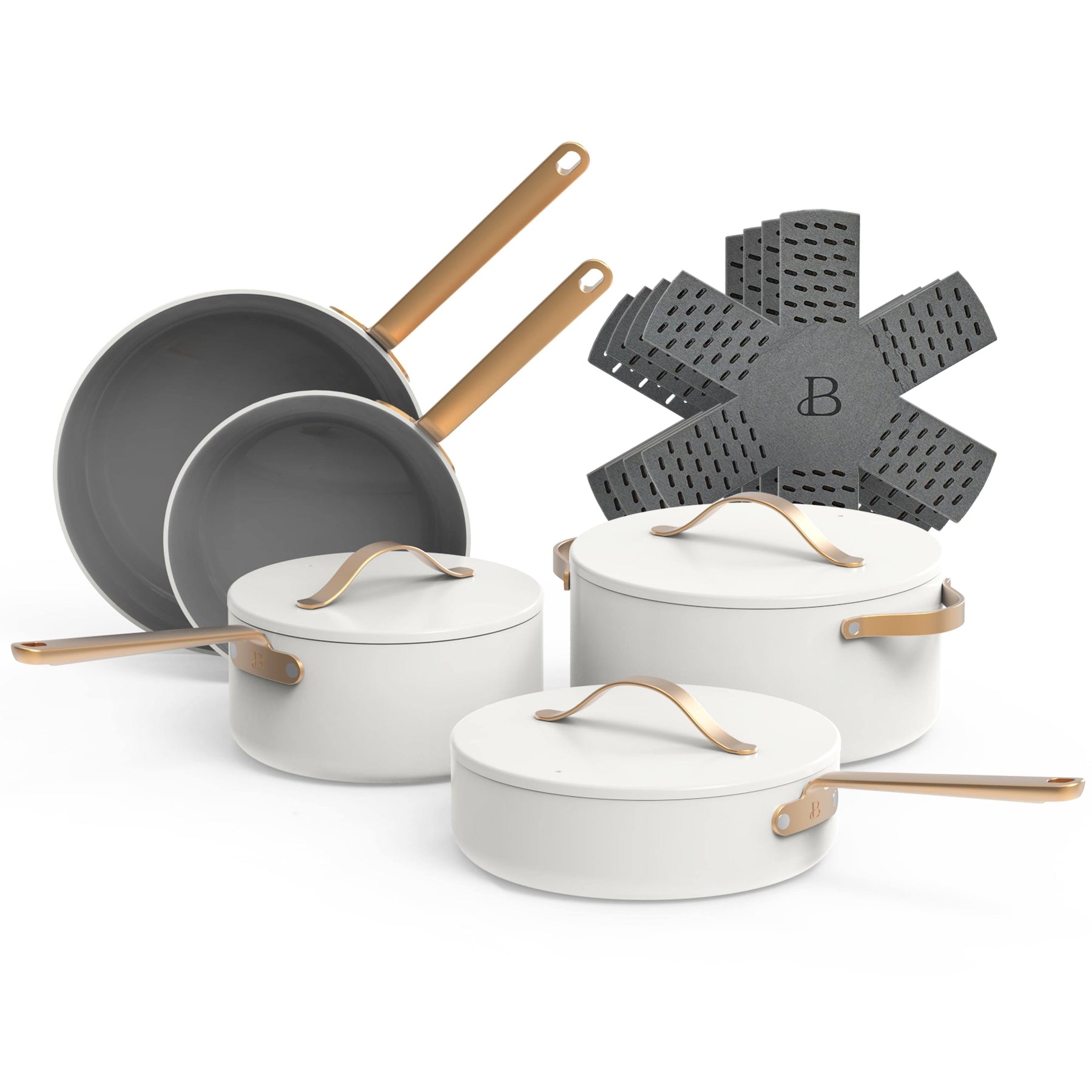 Beautiful 12pc Ceramic Non-Stick Cookware Set, White Icing by Drew Barrymore - Product image 1