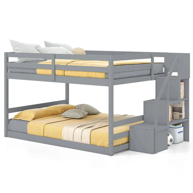 Full Over Full Bunk Bed with Storage Stairs, Solid Wood Floor Bunk Bed with Full-Length Guardrails - Product image 13