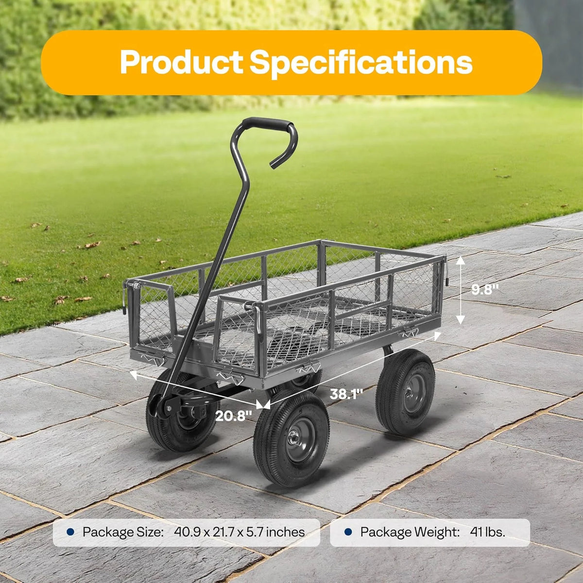 SPECSTAR Mesh Steel Garden Cart 880 lb Capacity, 38" x 21" Folding Utility Wagon with 10 in Wheels - Product image 17